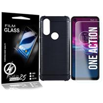 Capa Case (PRETA) + 2 P Vidro Moto One Action XT2013 6.3 - Cell In Power25