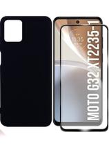 Capa Case Silicone Aveludada Preta + Película 3d de Vidro Para Motorola Moto G32