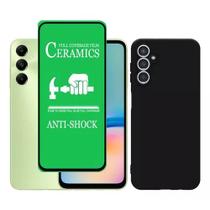 Capa Case Silicone Aveludada Preta + Película de Cerâmica Para Samsung Galaxy A05S