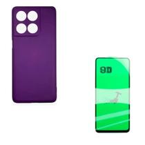 Capa Case Silicone Aveludada Roxo + Película Cerâmica 9D Moto Edge 60