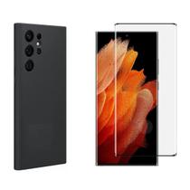 Capa Case Silicone Preta e Película 9D Para Galaxy S22 Ultra