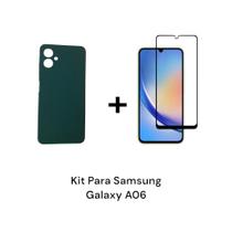 Capa Case Verde Floresta Aveludada + Película 3D De Vidro Compatível Com Samsung Galaxy A06