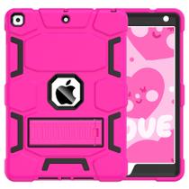 Capa CCMAO para iPad 9ª Geração, iPad 8ª/7ª Geração, iPad 10,2 2021/2020/2019 com Suporte, Capa Protetora Híbrida de Três Camadas à Prova de Choque, Rosa+Preto