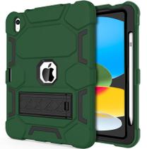 Capa CCMAO para iPad (A16) 11ª/10ª Geração (2025/2022), Capa para iPad 10ª Geração com Suporte e Suporte para Apple Pencil, Capa Protetora Híbrida de Três Camadas Resistente a Impactos para Mulheres, Verde Escuro+Preto
