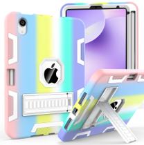 Capa CCMAO para iPad mini 7 (A17 Pro), Capa para iPad mini 6ª Geração, com Suporte para Apple Pencil e Suporte Retrátil, Capa Híbrida Resistente a Choques para iPad mini 7/6 de 8,3 Polegadas, Arco-Íris