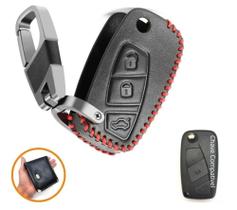 Capa Chaveiro em Couro 3 Botões Chave Canivete Fiat Palio Stilo Strada Idea Bravo Punto Mobi