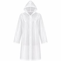 Capa Chuva Impermeável Adulto PVC Translúcida Capuz Botões Unissex Leve Resistente