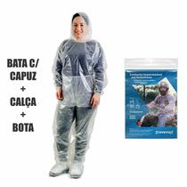 Capa Chuva Transparente Completa Bota Calça Capa Com Capuz - Prevemax