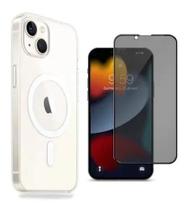 Capa Clear Com Magsafe + Película Privacidade Para iPhone 14/ 14 Plus/ 14 Pro/ 14 Pro Max