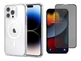 Capa Clear Com Magsafe + Película Privacidade Para iPhone 14/ 14 Plus/ 14 Pro/ 14 Pro Max