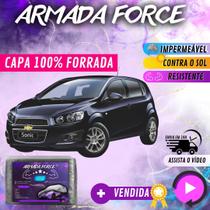 Capa Cobrir Carro SONIC HATCH 100% Forrada Armada Force 100% Impermeável Forro Total Protege Sol Chuva Poeira Lona Proteção Automotiva Hatch e Sedan