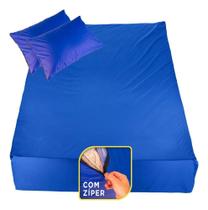 Capa Colchão Casal Impermeável Zíper + 2 Fro 138X188X18 Azul