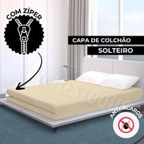 Capa Colchão Solteiro Bege com Zíper