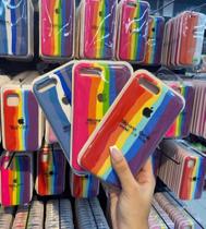 Capa colorida de telefone listra arco-íris silicone macio ip 11 12 13 14 15