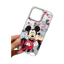 Capa Colorida Prateada Amor Mickey Minnie Mouse Para Iphone 15 14 13 12 11 Pro Max Xs Max Xr 7 8