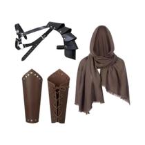 Capa Com Capuz De Cavaleiro Medieval Vintage Para Homens, Cinto Renascentista, Protetor De Pulso,