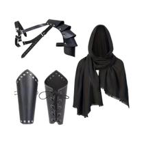 Capa Com Capuz De Cavaleiro Medieval Vintage Para Homens, Cinto Renascentista, Protetor De Pulso,