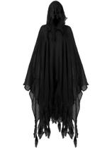 Capa com capuz de Halloween, capa renascentista medieval preta