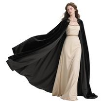 Capa com capuz L'VOW Viking medieval com corrente de broche preta Capa com capuz L'VOW Viking medieval com corrente de broche preta