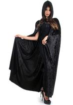 Capa com Capuz Veludo Preto Adulto - Halloween Capa com Capuz Veludo Preto Adulto - Halloween