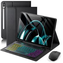 Capa com Teclado para Samsung Galaxy Tab S11 Ultra / S10 Ultra / S9 Ultra / S8 Ultra 14,6 polegadas - Teclado Magnético Destacável com Iluminação RGB de 7 Cores, Suporte para S Pen e Mouse - Preto
