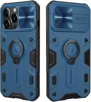 Capa compatível com iPhone 13 Pro com capa deslizante de metal para câmera, amortecedores resistentes a impactos com suporte de anel giratório de 360 integrado para Apple iPhone 13 Pro de 6,1 polegadas (azul)
