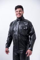 Capa Conjunto Roupa Chuva Motoqueiro Reforçada PVC + Mochila + Bolso interno Impermeavel Preta