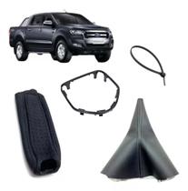 Capa Couro Alavanca Freio De Mão + Coifa Com Aro Câmbio Manual Ranger 2013 2014 2015 2016