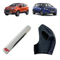 Capa Couro Câmbio Automático E Manual Com Filete Cromado Alavanca Freio Auxiliar New Fiesta Ecosport