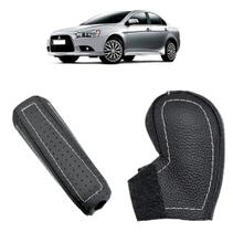 Capa Couro Manopla Câmbio Automático e Alavanca Freio de Mão Mitsubishi Outlander Asx Lancer
