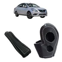Capa Couro Manopla Cambio Automático e Alavanca Freio de Mão Nissan Versa March 2017 à 2020