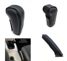 Capa Couro Manopla Câmbio Manual e Alavanca Freio de Mão Mitsubishi L200 Triton Sport 2012 a 2021
