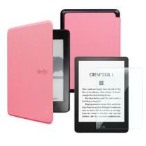 Capa couro + pel. vidro resistente para Kindle K658 2019 6" Cor:Rosa Claro - Genérica