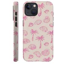 Capa DAIZAG para iPhone 15 rosa Seashells Palmeiras