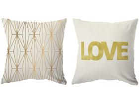 Capa de Almofada 42x42cm Design Up Living - White & Gold Love Geométrica Colorido 2 Peças