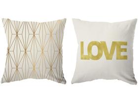 Capa de Almofada 42x42cm Design Up Living - White & Gold Love Geométrica Colorido 2 Peças