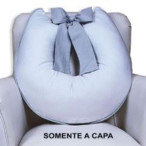 Capa de Almofada Amamentação Piquet com Laço - Branca com Cinza