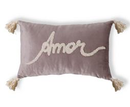 Capa de Almofada Bordada Amor Rosa Acizentado Capa de Almofada Bordada Amor Rosa Acizentado