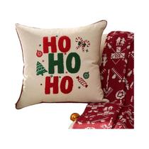 Capa De Almofada Bordada Vermelha De Natal 'HOHOHO' Com Floco De Neve E Boneco De Gengibre - Capa De Almofada Bordada Vermelha De Natal 'HOHOHO' Com Floco De Neve E Boneco De Gengibre -
