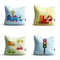 Capa de Almofada Carrinhos Carros na Cidade Kit 4un 35x35cm