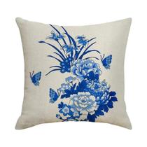 Capa De Almofada De Linho E Algodão Com Estampa Cerâmica Azul E Branca, Estilo Chinês Retrô Para