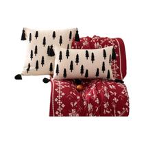 Capa De Almofada De Lona Bordada Com Árvore De Natal Preta E Branca, Design De Orelha Pendurada,