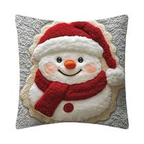 Capa De Almofada De Natal 2D Em Pelúcia Macia Com Papai Noel E Rena Para Sofá Da Sala De Estar,