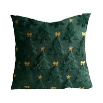 Capa De Almofada De Natal Em Pelúcia 3D Com Laço Estrela Dourada 18x18 Polegadas