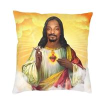 Capa De Almofada De Poliéster Impressa Com São Jesus E Snoop Dogg 40X40cm Para Decoração De Casa