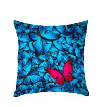 Capa de Almofada Decorativa Azul e Borboletas 100% Algodão para Sofá - 45x45cm
