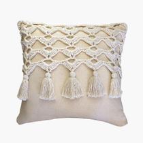 Capa De Almofada Decorativa Croche Nordeste 42 X 42 Artesanal Estampa 05 cor crua