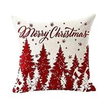 Capa De Almofada Decorativa De Linho Com Urso Vermelho E Floco De Neve Feliz Natal 45x45 Para Sofá E