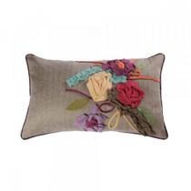 Capa de Almofada em Algodão Retangular com Aplique de Flores em Tecido A30xL50 cm Capa de Almofada em Algodão Retangular com Aplique de Flores em Tecido A30xL50 cm