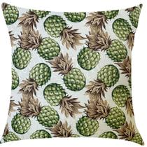 Capa de Almofada em Jacquard Abacaxi Verde Fundo Branco 45x45cm